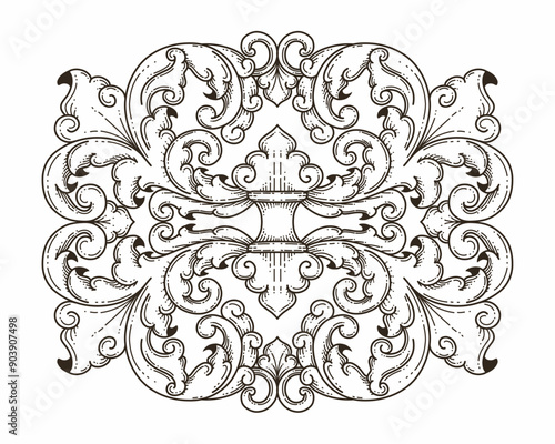 Isolated ornamental design. Ornamental elements for your designs. Black and white colors. Floral carving decoration for postcards, invitations, social media or wedding.