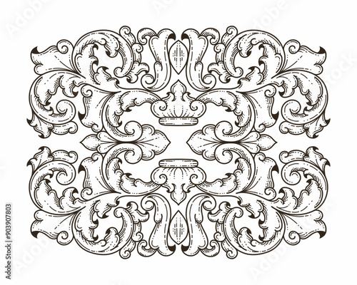 Isolated ornamental design. Ornamental elements for your designs. Black and white colors. Floral carving decoration for postcards, invitations, social media or wedding.