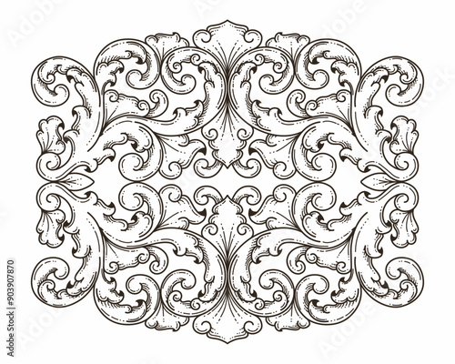 Isolated ornamental design. Ornamental elements for your designs. Black and white colors. Floral carving decoration for postcards, invitations, social media or wedding.