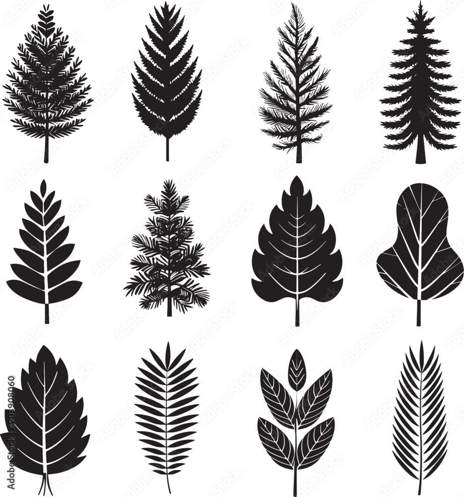 set of silhouettes of leaves Pine tree vector silhouette tree vector set of silhouettes of leaves Pine tree vector silhouette tree vector