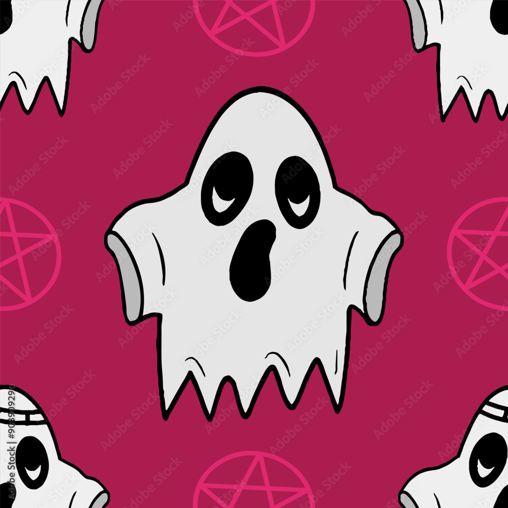 Seamless vector pattern with spooky and cute ghost illustrations isolated on pink background for Halloween Seamless vector pattern with spooky and cute ghost illustrations isolated on pink background for Halloween
