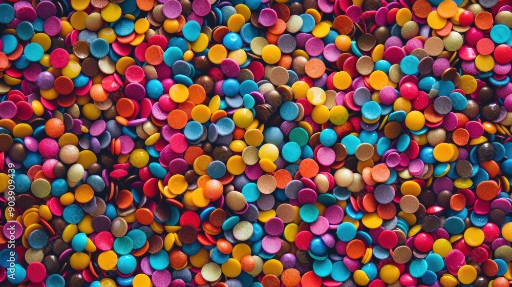 A colorful image of many small, round shapes. The shapes are of different colors and sizes, and they are scattered throughout the image. Scene is vibrant and lively, with the colors A colorful image of many small, round shapes. The shapes are of different colors and sizes, and they are scattered throughout the image. Scene is vibrant and lively, with the colors