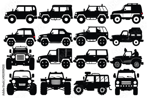 Silhouette image set of jeeps, perfect for creating adventure-themed designs and projects.