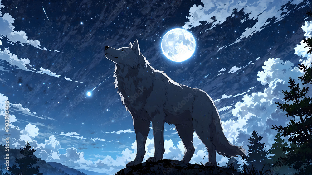 Lone wolf under the starry sky Lone wolf under the starry sky