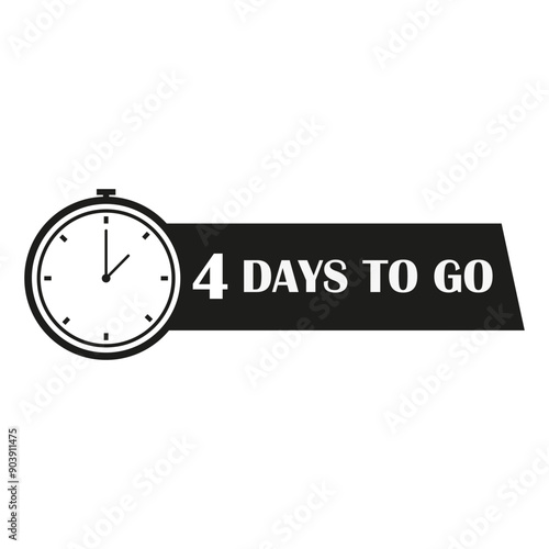 Countdown stopwatch icon. Number 4 detail. Four days remaining. Vector illustration.