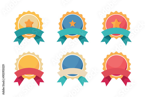 Set ribbon badge vector on white background white ribbon badge set perfect for social media promotion rewards labels and badges vector illustration in flat design