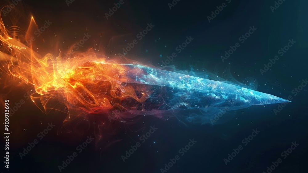 A glowing, blue and orange object with a sharp point A glowing, blue and orange object with a sharp point