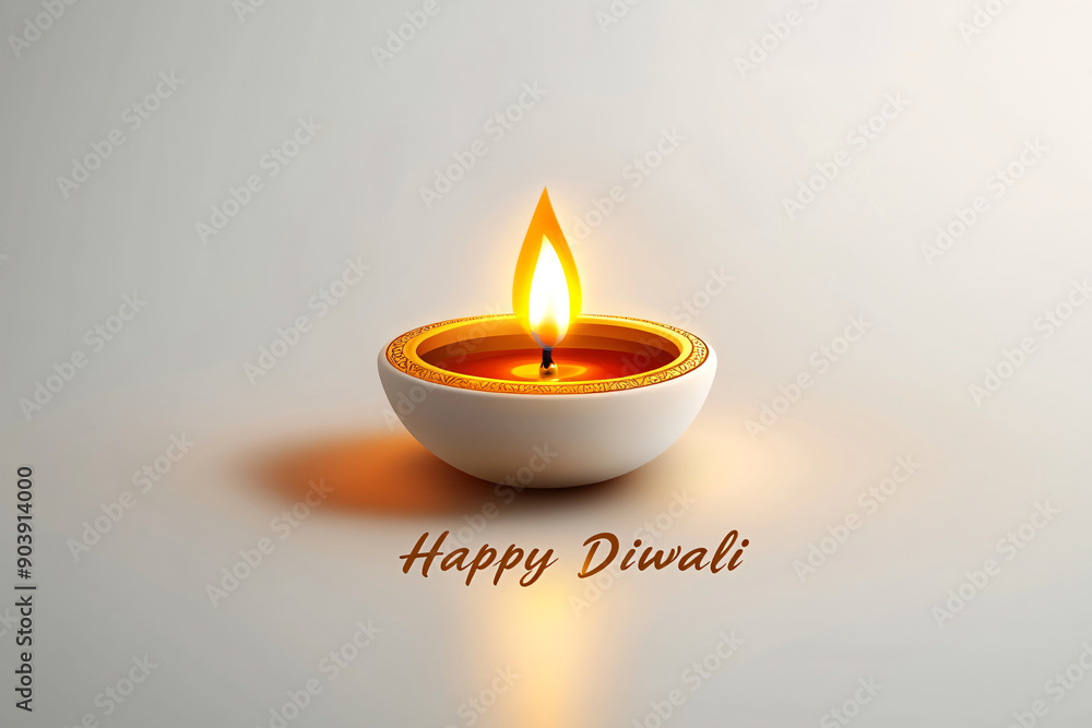 Traditional Diwali oil lamp with a glowing flame and Traditional Diwali oil lamp with a glowing flame and