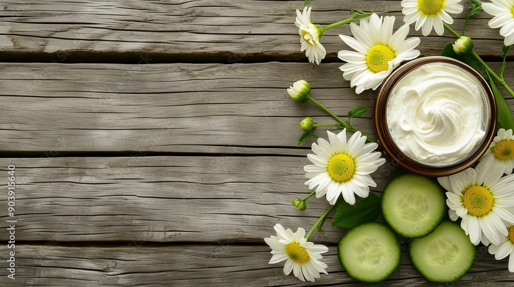 Obraz premium Cucumber cream with tseets on wooden background