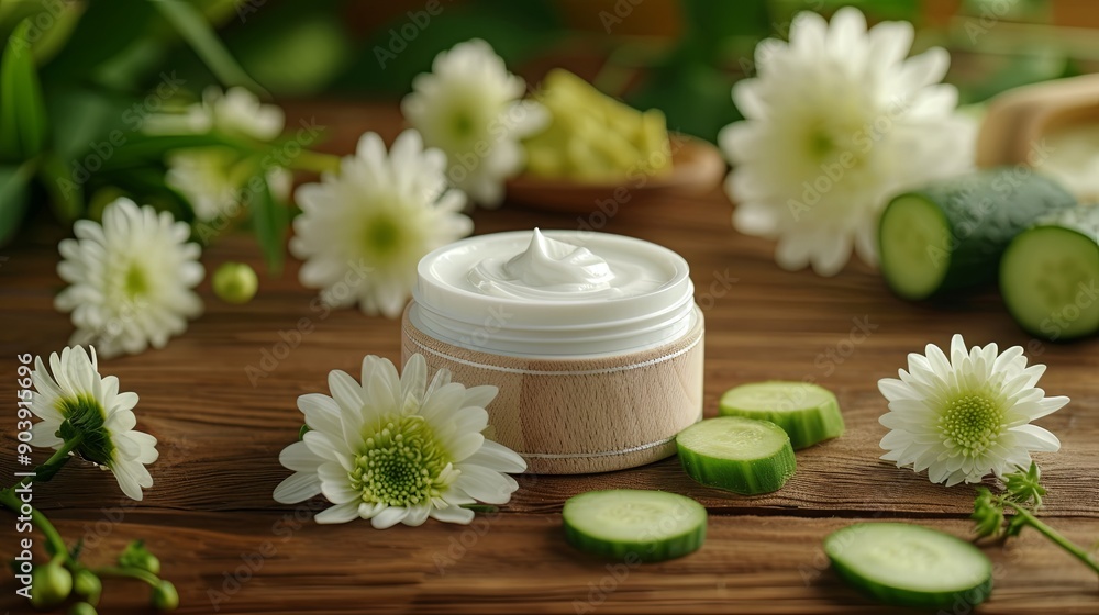 Cucumber cream with tseets on wooden background Cucumber cream with tseets on wooden background