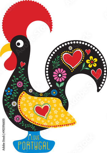 Colorful Galo de Barcelos. Portuguese rooster souvenir.