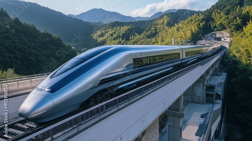 Tapety artystyczne high speed super fast modern bullet train based on hyper loop system