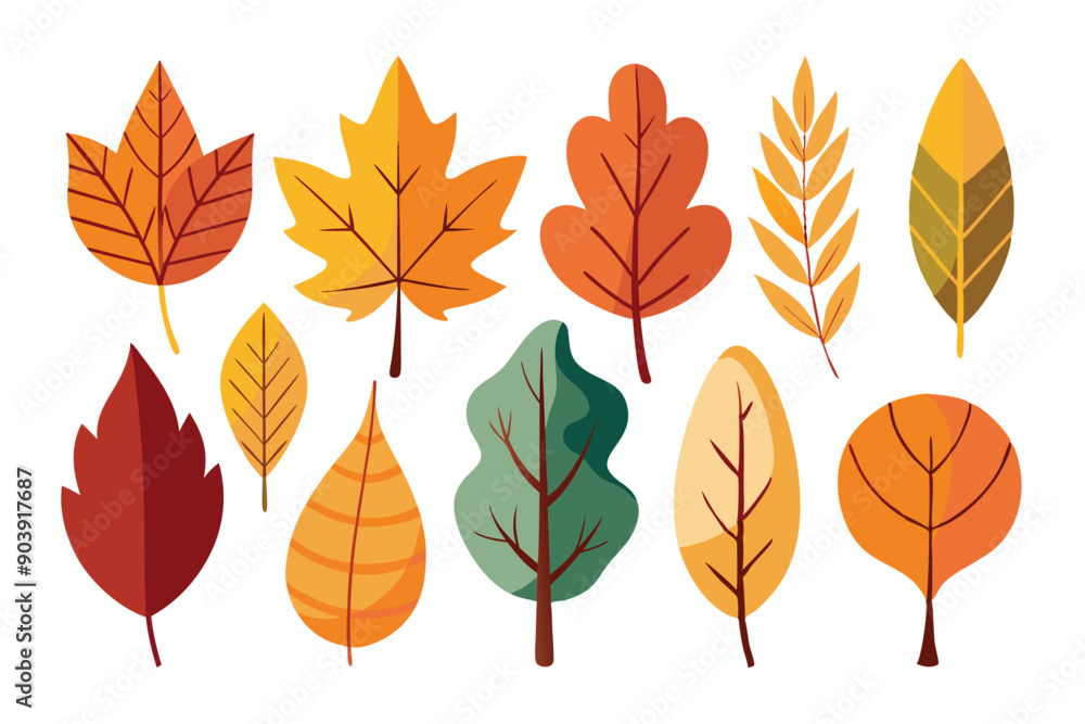Fototapeta premium Set of assorted autumn leaves, single minimal.