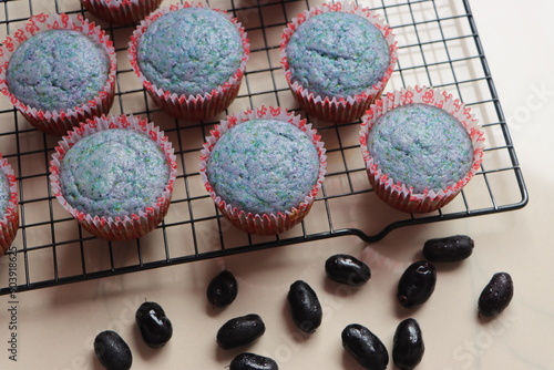 Malabar plum cup cakes, fruit cakes, baked with fresh fruit pulp of Syzygium cumini, bakery concept photo