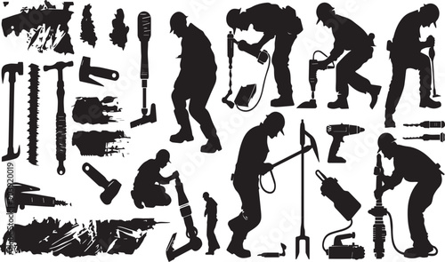 Construction Workers Versatile Black Silhouette  Vector Series