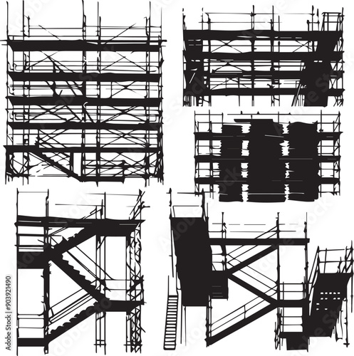 Scaffolding Structure Shadowy   Silhouette Vector Art Pack