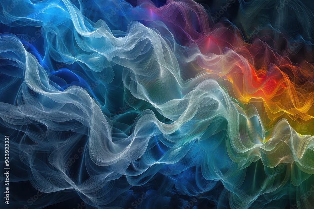 Fototapeta premium Blue Rainbow Abstract Fractal Form with Grey Background