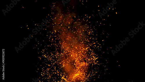 bright sparkling sparks and smoke from the fire
