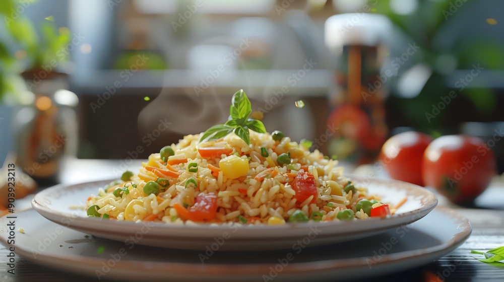 Steaming Plate of Vegetable Fried Rice Steaming Plate of Vegetable Fried Rice