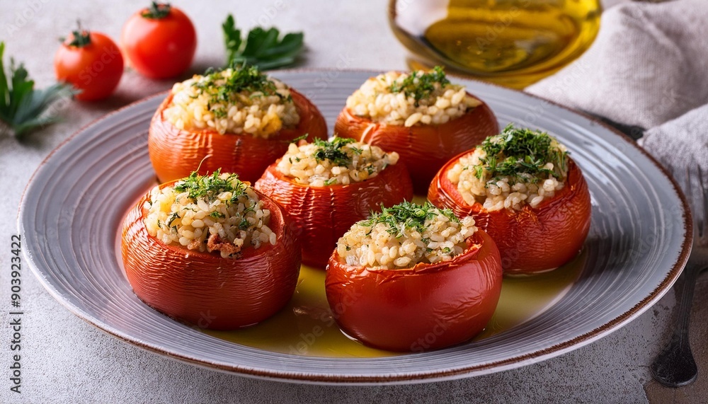 Turkish traditional food stuffed tomatoes with olive oil stuffed with rice Turkish traditional food stuffed tomatoes with olive oil stuffed with rice