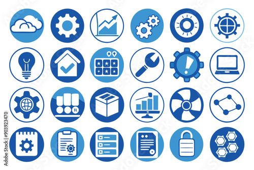 Blue and white icons arrange settings for easy navigation.
