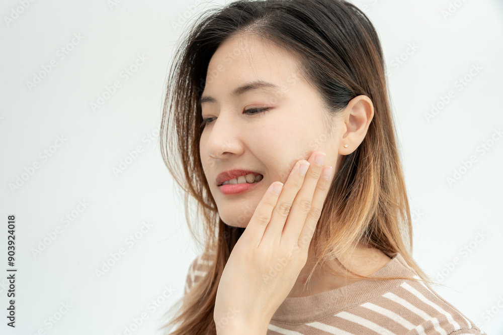 Asian woman feel toothache from gingivitis, female suffer tooth, decay problems, dental care. sensitive tooth, decay problem, bad breath, Gingival Recession, Oral Hygiene instruction, tooth extraction Asian woman feel toothache from gingivitis, female suffer tooth, decay problems, dental care. sensitive tooth, decay problem, bad breath, Gingival Recession, Oral Hygiene instruction, tooth extraction
