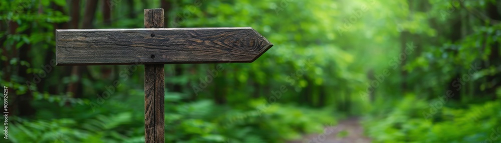A rustic wooden signpost amidst lush green foliage, guiding nature lovers along a peaceful forest pathway. A rustic wooden signpost amidst lush green foliage, guiding nature lovers along a peaceful forest pathway.