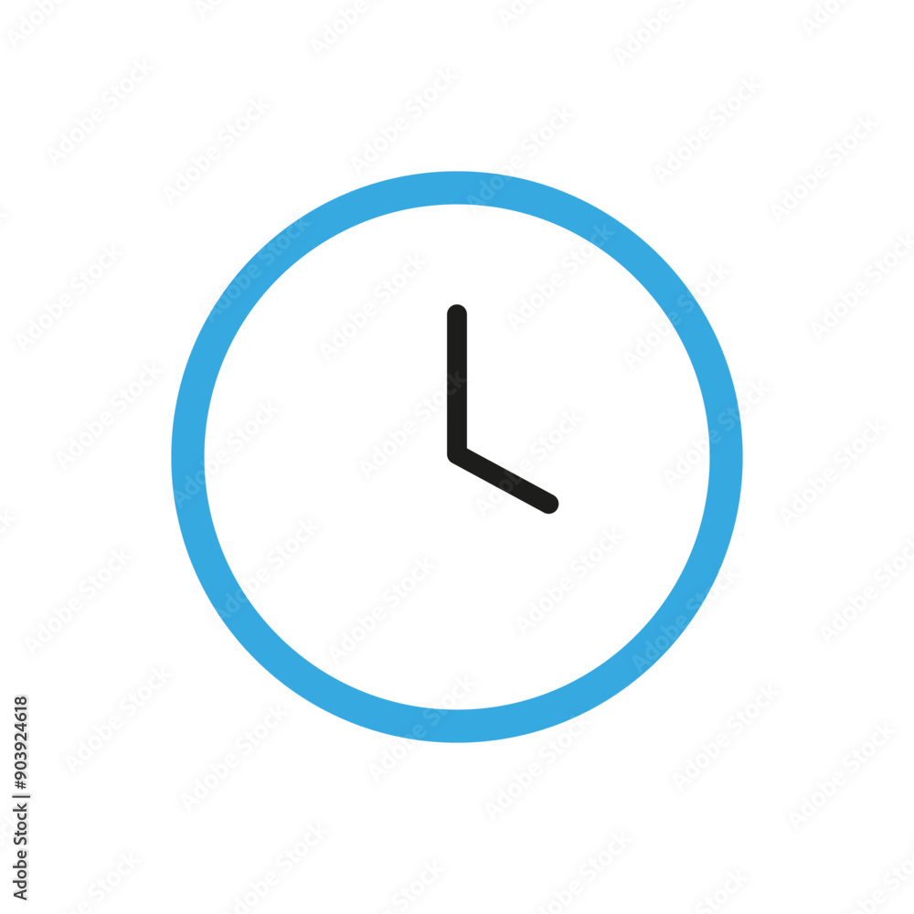Clock icon. Blue circular border. Simple time symbol. Clock icon. Blue circular border. Simple time symbol.