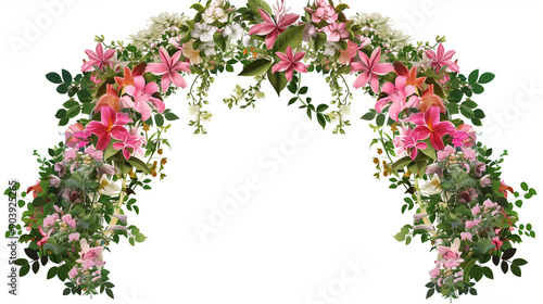 pink floral arch isolated on white 