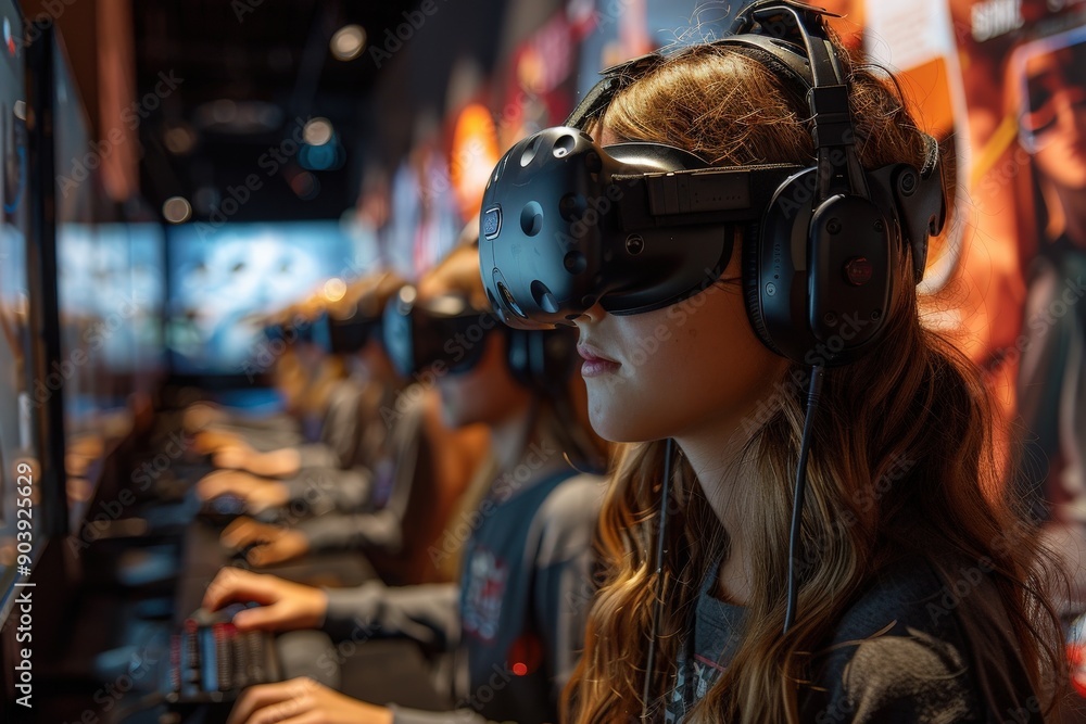 Person engaged in a virtual reality experience wearing a VR headset and headphones, surrounded by screens and devices, highlighting the immersive nature of modern gaming technology. Person engaged in a virtual reality experience wearing a VR headset and headphones, surrounded by screens and devices, highlighting the immersive nature of modern gaming technology.