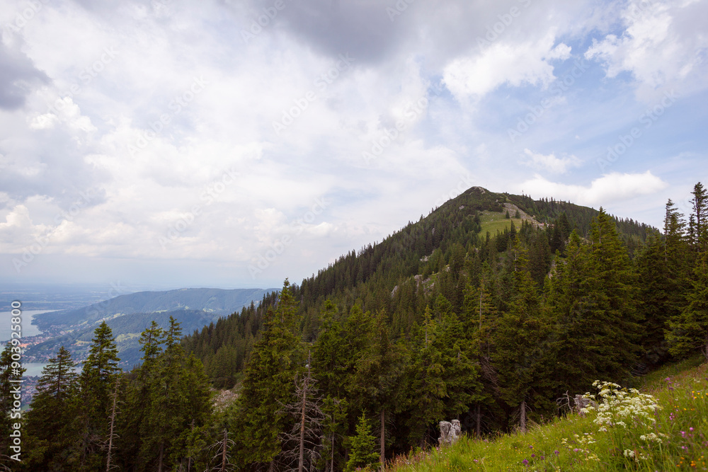 Fototapeta premium Mountain hiking Wallberg and Setzberg mountain, Bavaria, Germany