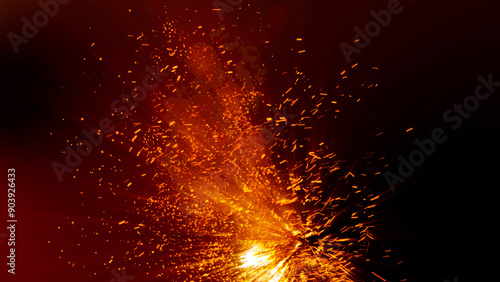 bright sparkling sparks and smoke from the fire
