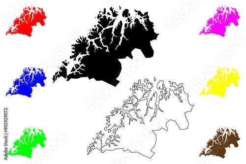 Troms (Administrative divisions of Norway, Kingdom of Norway) map vector illustration, scribble sketch Romsa fylke map