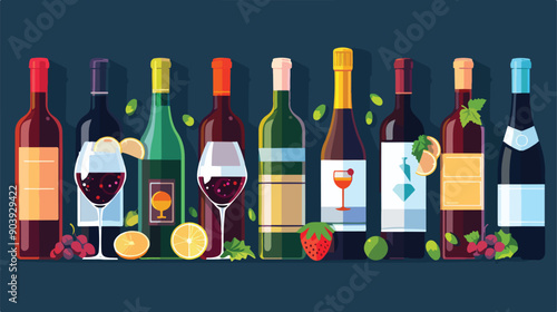 Elegant Wine Bottle Poster Design with Alcoholic Drink Concept