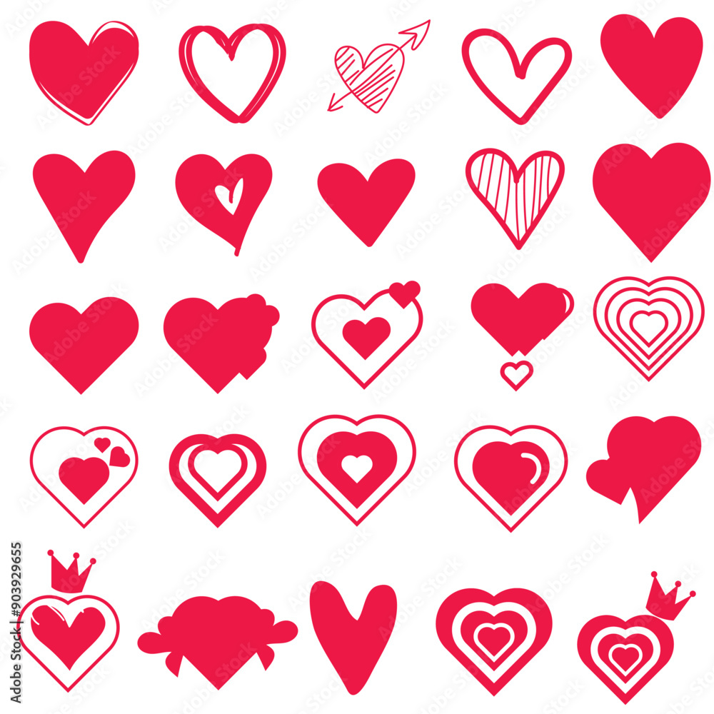 Collection of red hearts icon, Hand-drawn hearts. Vector symbol icon set. Red and white. illustration design. Collection of red hearts icon, Hand-drawn hearts. Vector symbol icon set. Red and white. illustration design.