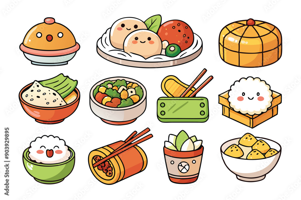 Asian food set icon icon vector cartoon white Asian food set icon icon vector cartoon white