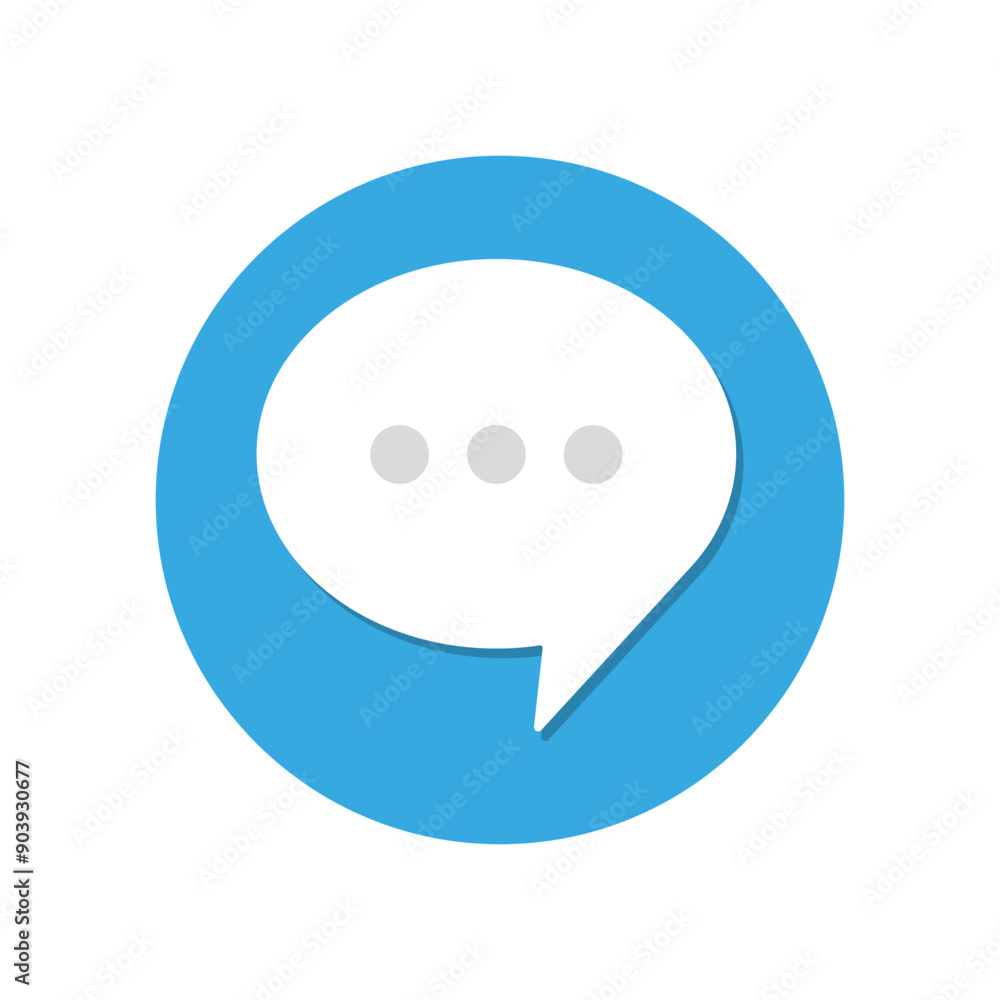 Chat bubble icon. Message symbol with ellipsis. Blue and white vector illustration. Chat bubble icon. Message symbol with ellipsis. Blue and white vector illustration.