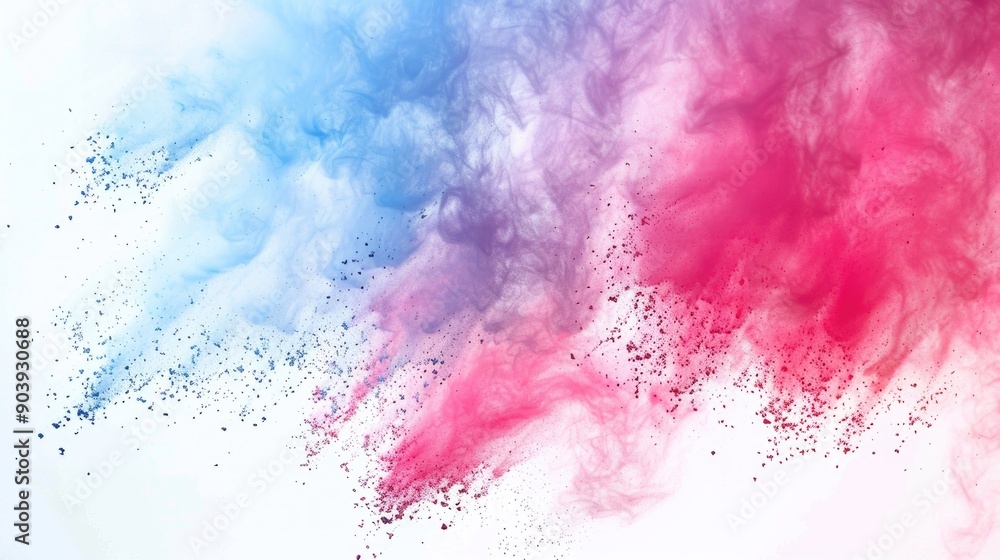Colorful powder frozen in motion on white surface Colorful powder frozen in motion on white surface