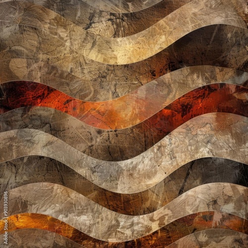 Abstract wavy pattern with brown, orange, and red colors