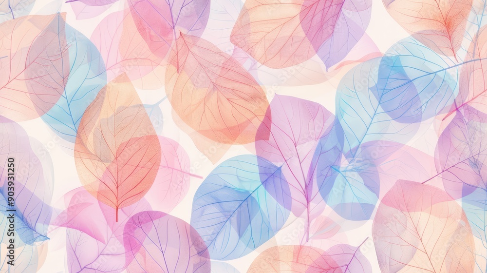 Seamless pattern of translucent pastel leaves. Ideal for delicate and nature-inspired design projects and textiles. Seamless pattern of translucent pastel leaves. Ideal for delicate and nature-inspired design projects and textiles.