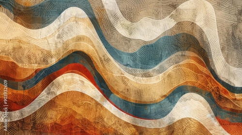 Abstract wave pattern in warm tones with textured background.