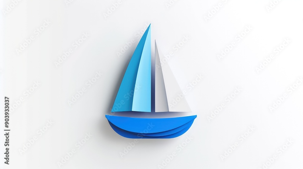 A blue and white sailboat icon, minimalist and stylish, floating on a white background with a subtle shadow. A blue and white sailboat icon, minimalist and stylish, floating on a white background with a subtle shadow.