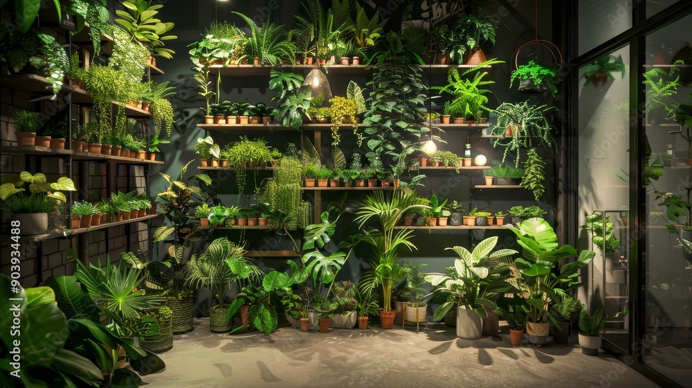Lush Oasis Rare Exotic Plants Illuminated by Dusk Lush Oasis Rare Exotic Plants Illuminated by Dusk