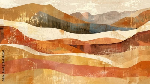 Abstract landscape painting with warm, earthy colors.