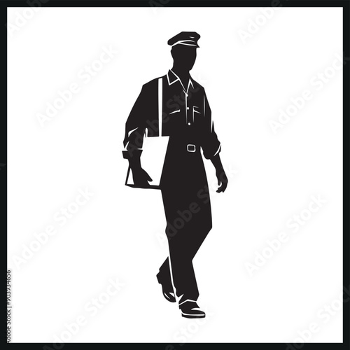 silhouette of a Postal Worker with Mail Bag