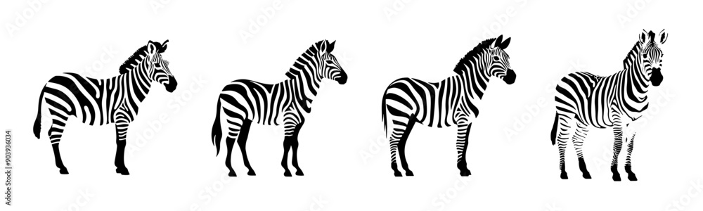Obraz premium Black zebra silhouette cutout. Set of zebra animal silhouette on transparent background