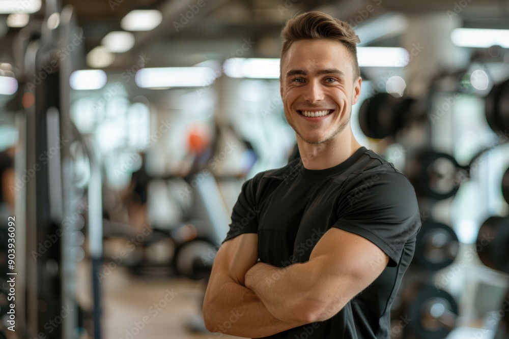 White person Fitness Trainer Smiling in a Gym White person Fitness Trainer Smiling in a Gym