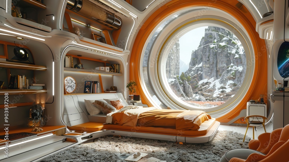 Space habitat with futuristic living quarters and ample room for content Space habitat with futuristic living quarters and ample room for content