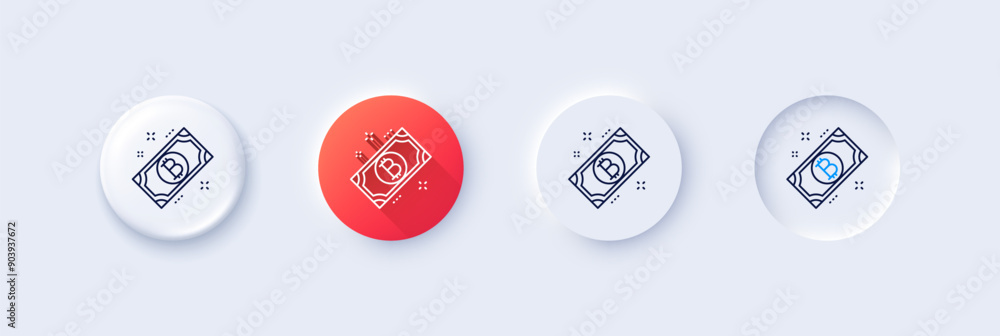 Bitcoin line icon. Neumorphic, Red gradient, 3d pin buttons. Cryptocurrency cash sign. Crypto money symbol. Line icons. Neumorphic buttons with outline signs. Vector Bitcoin line icon. Neumorphic, Red gradient, 3d pin buttons. Cryptocurrency cash sign. Crypto money symbol. Line icons. Neumorphic buttons with outline signs. Vector
