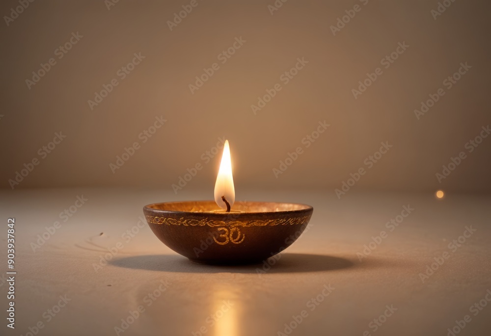 a diwali diya candle lit in a wooden bowl on a plain background a diwali diya candle lit in a wooden bowl on a plain background